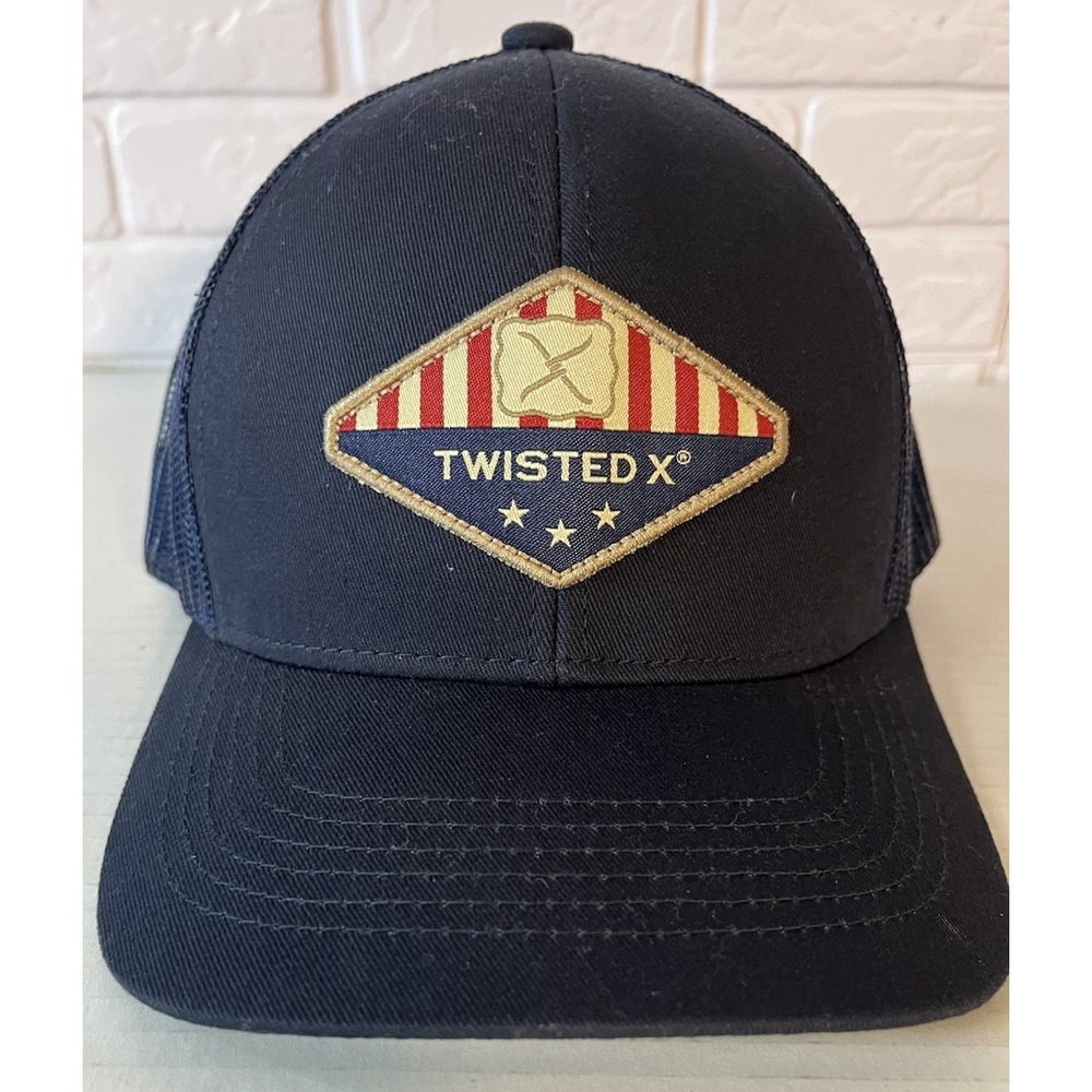Twisted X Trucker‎ Hat Mens OSFA Navy Blue Mesh Snapback Patriotic Logo Cap